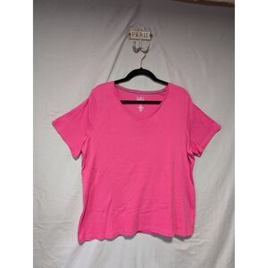Croft & Barrow Women's Bright Pink Short Sleeve V-Neck Classic T-Shirt Size 1X